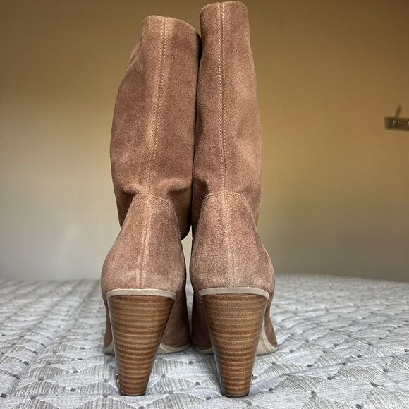 Michael Kors Cognac Brown Suede Mid Calf Pull On Western Boots Women’s 8.5 M - Picture 10 of 16
